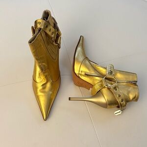 DENNY ROSE METALLIC GOLD BOOTIES WITH LOGO CHARM